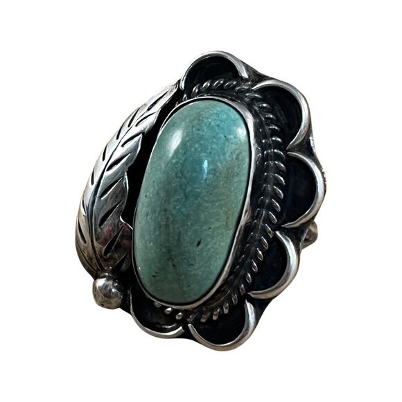 Vintage Green Turquoise Ring, Native American Indian Ring Sz 6.5 - Picture 4 of 12